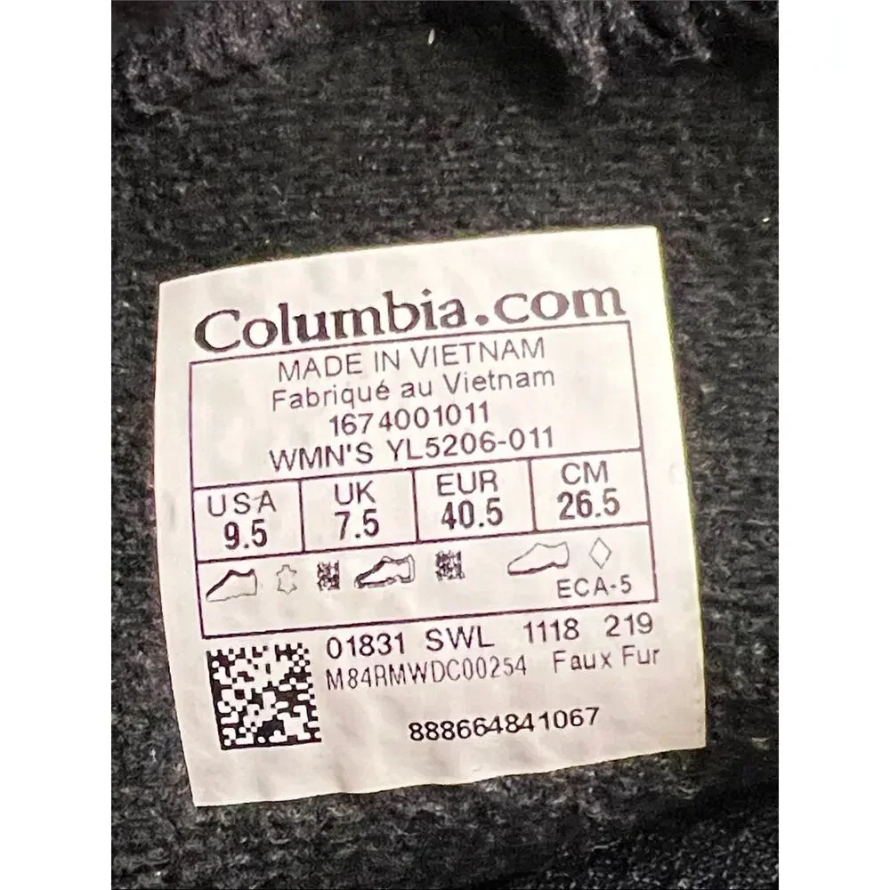 Columbia Ice Maiden II Winter Snow Boots Black Grey Waterproof Size 9.5